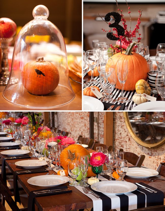  that look like brains and mini pumpkins at each place setting pumpkins 