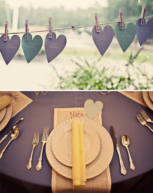 Guests found their table assignments on heartshaped cards strung from 