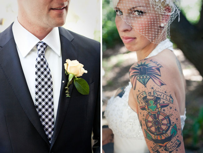 black and white tie bride with tattoos Katy's son was 5 when Tom first met