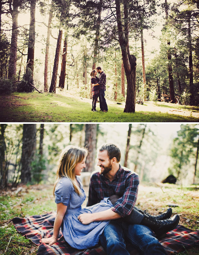 camping engagement photos blanket