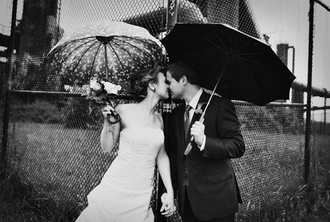 rainy wedding with umbrellas