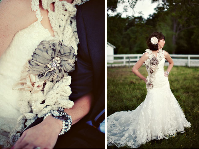 bride wedding dress crochet necklace How great is that scarf