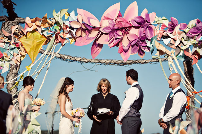 paper flowers pinwheels wedding ceremony