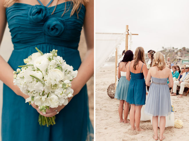 beach wedding blue bridesmaids dresses Love that everyone was barefoot 