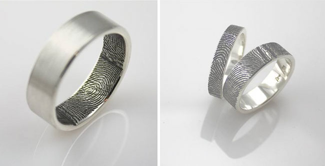 fingerprint wedding ring And Jenna's rings photographed by Yorke 