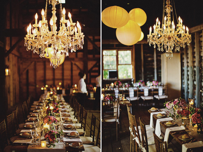 chandeliers barn wedding