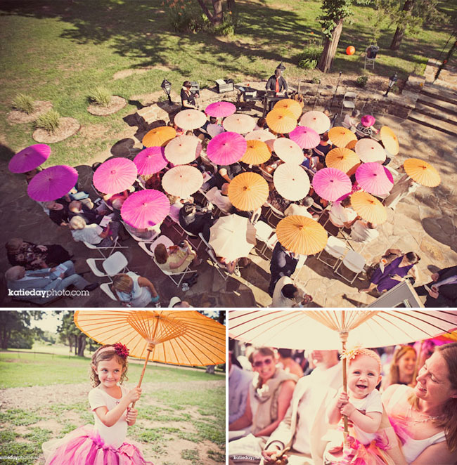 parasols outdoor wedding ceremony photos above from Katie Day Photo