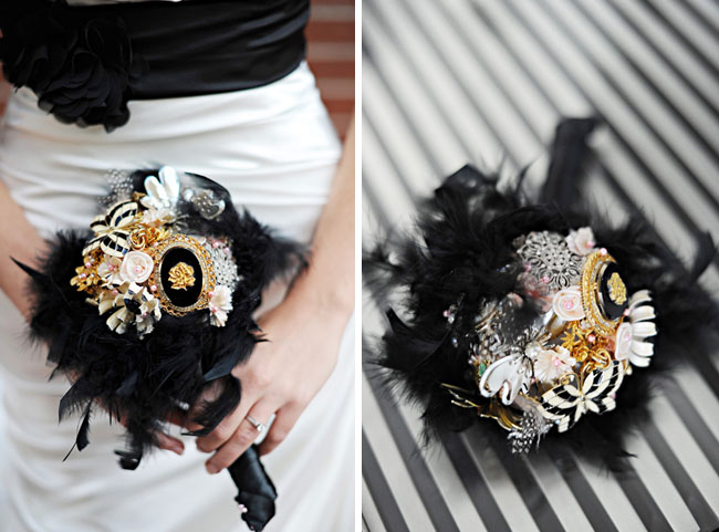 brooch bouquet with feathers