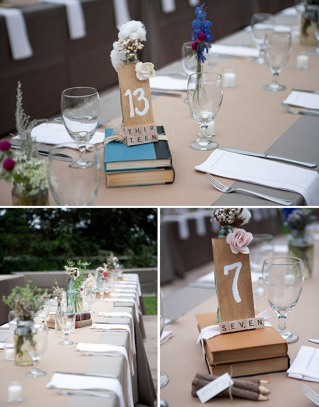 wedding table numbers with scrabble pieces