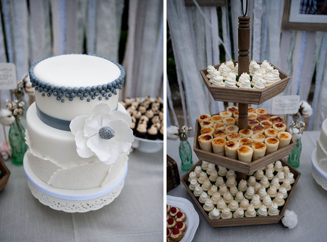 modern wedding cake and mini desserts