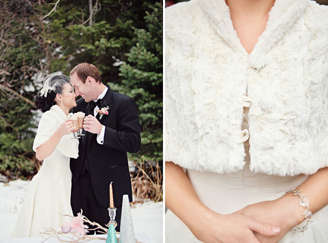 bride with fur wrap winter wedding inspiration