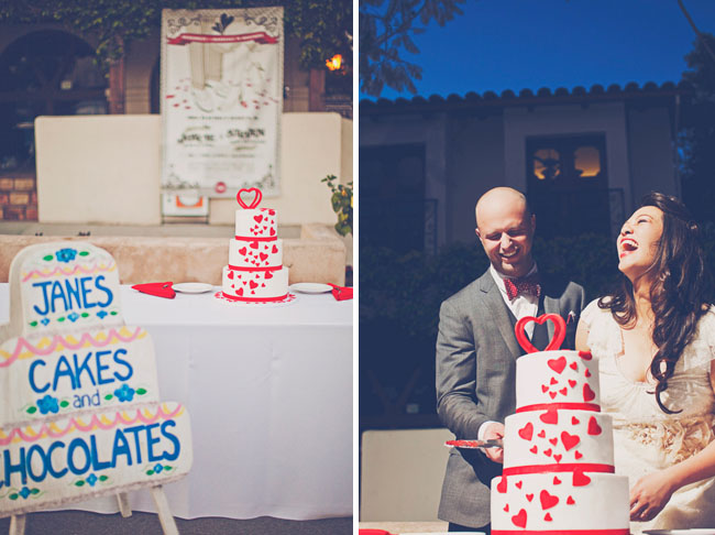 wedding cake red hearts