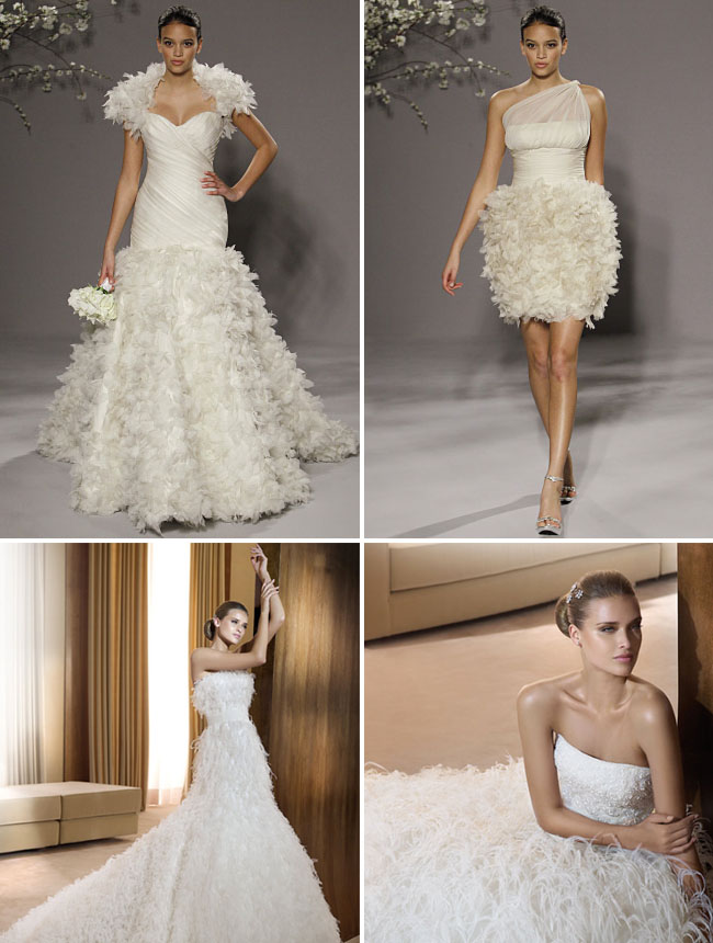white feather wedding dresses