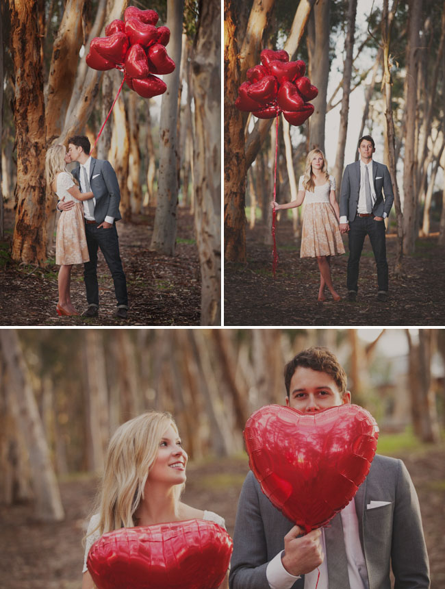 engagement photos with heart balloons