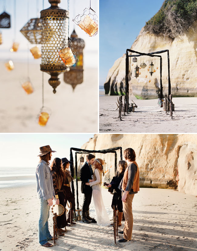  setup for a beach wedding Love the different hanging lanterns