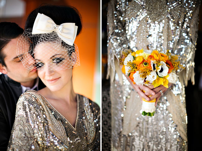 I'm totally loving this gold sequin dress as her wedding dress