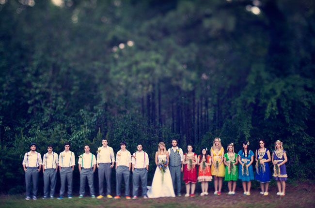 rainbow wedding bridal party