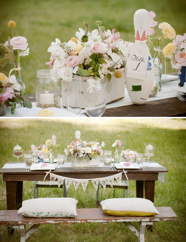 vintage wedding table For the main tablescape Found Rentals provided the 