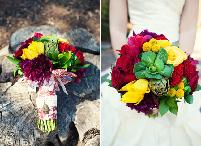 green red and yellow wedding bouquet I love how Katie at Ooh La La Designs
