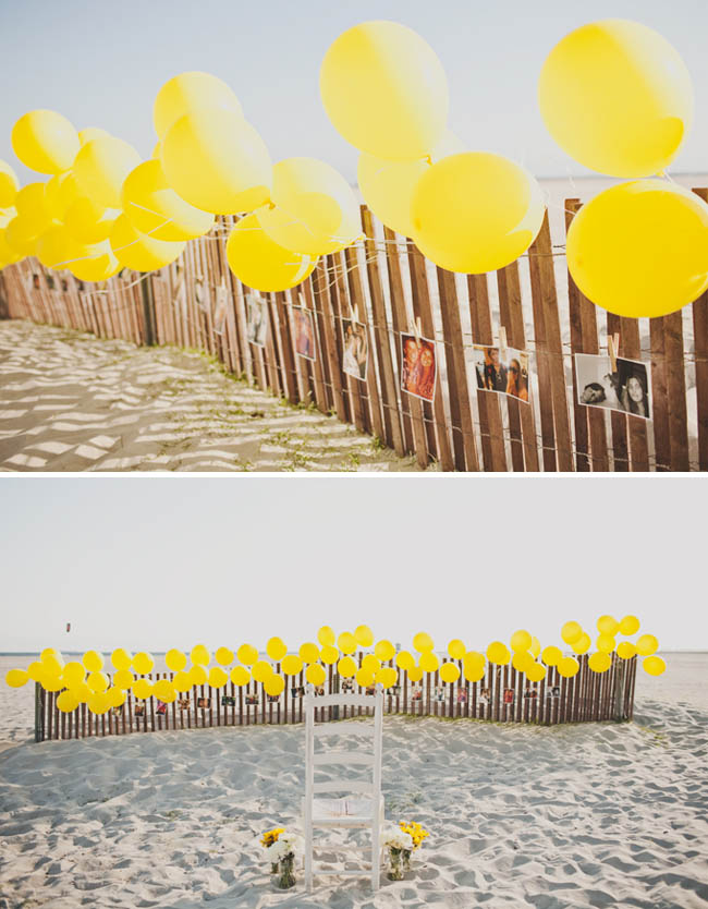 beach engagement with balloons