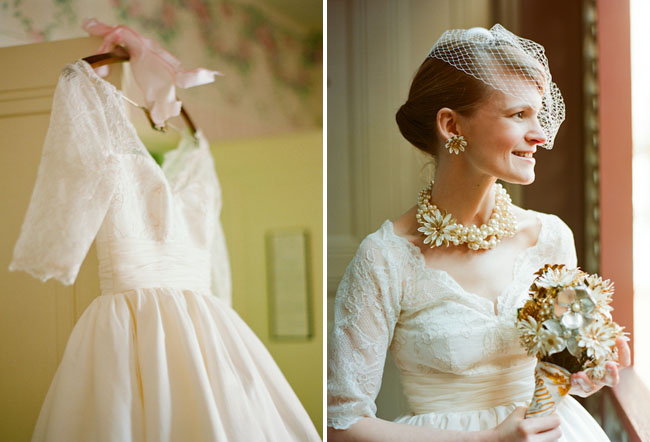 bride with vintage wedding dress