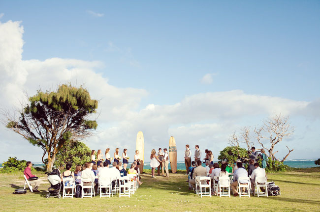 wedding on the beach with surfboards