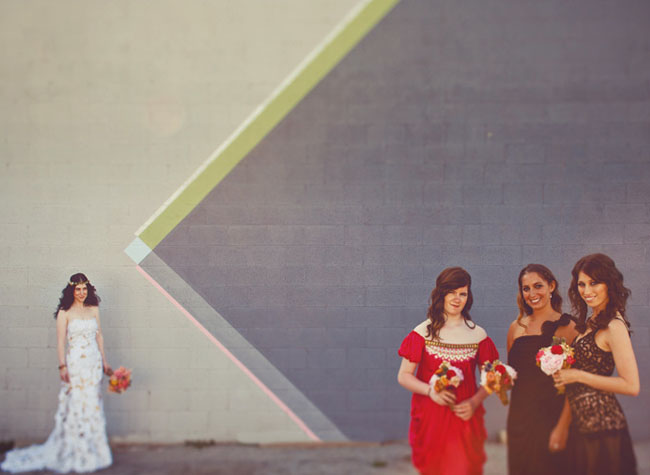 bridesmaids in vintage dresses