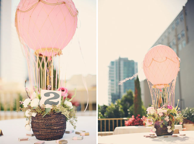 Adorable centerpiece idea below from this wedding hotairballonwedding 