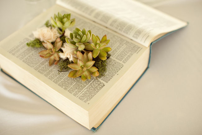 diy book planter succulents moss vintage fabric flowers