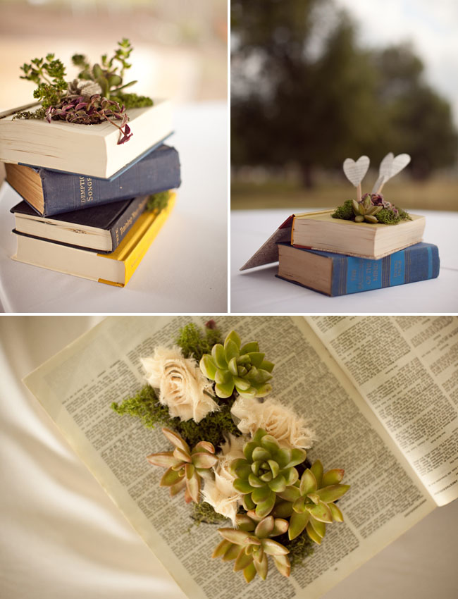 book with succulents and fabric flowers