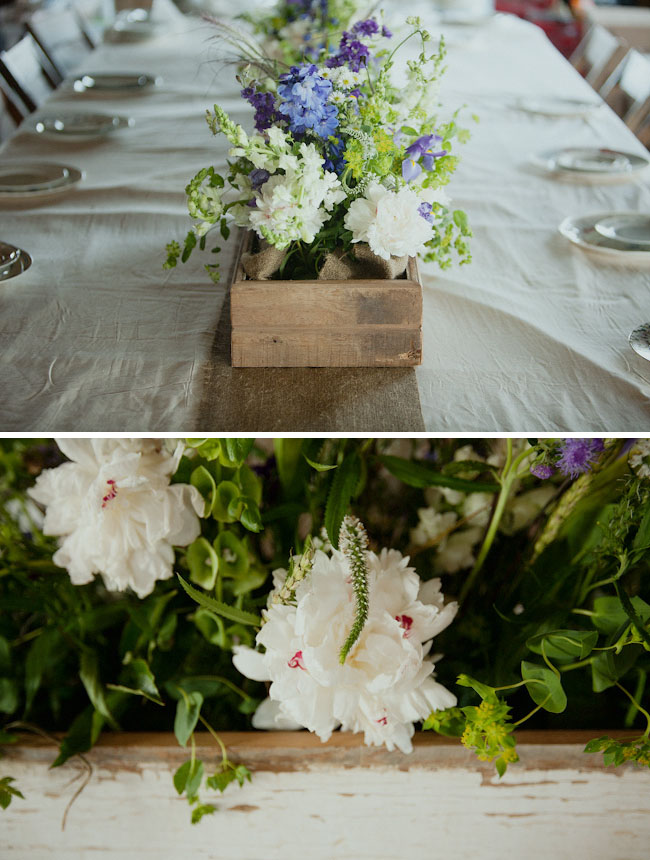 wedding flower centerpieces in wooden box