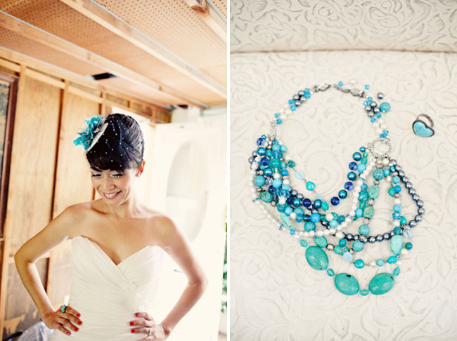 teal and blue necklace teal bridal hairpiece