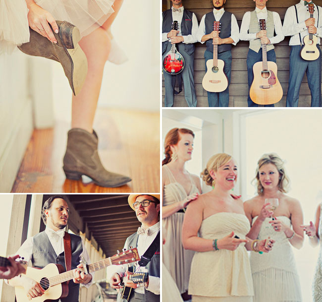 polaroid strip wedding invite bridesmaids in cowboy boots
