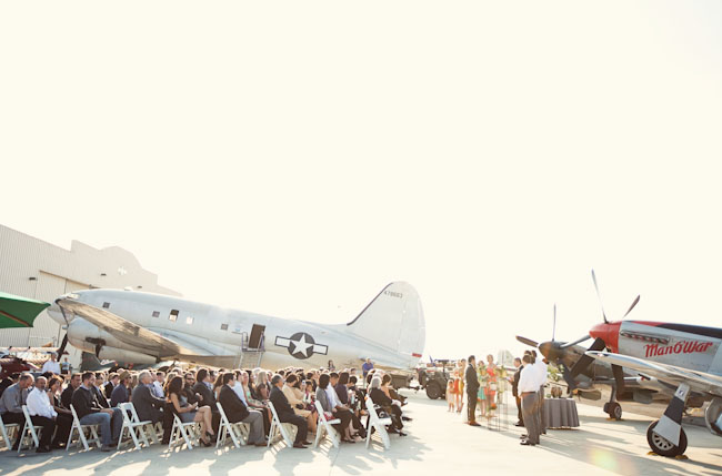 Such a lovely idea wedding ceremony at airplane hanger