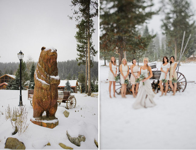 winter wedding in the snow bridesmaids Love love love Kezia's bouquet