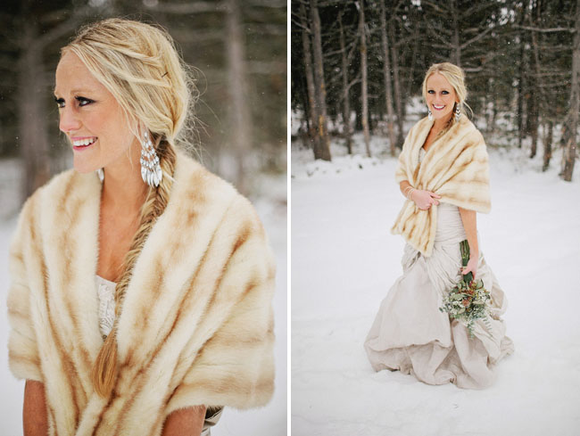 bride in fur wrap snow