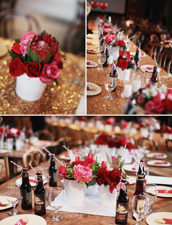 red and pink centerpieces