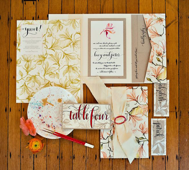 trellis wedding invitation suite paper bouquet