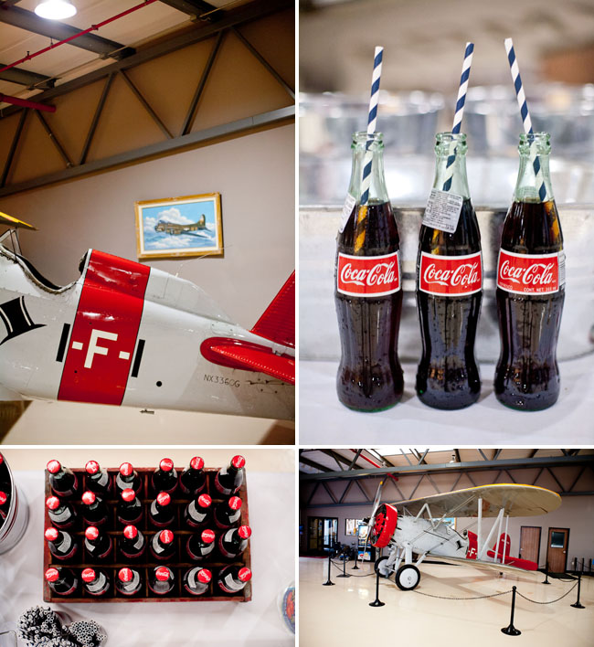 airplane hanger reception, coke bottles
