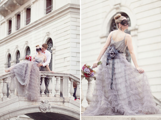 purple ruffled wedding dress
