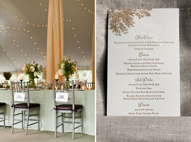 golden type wedding menu card