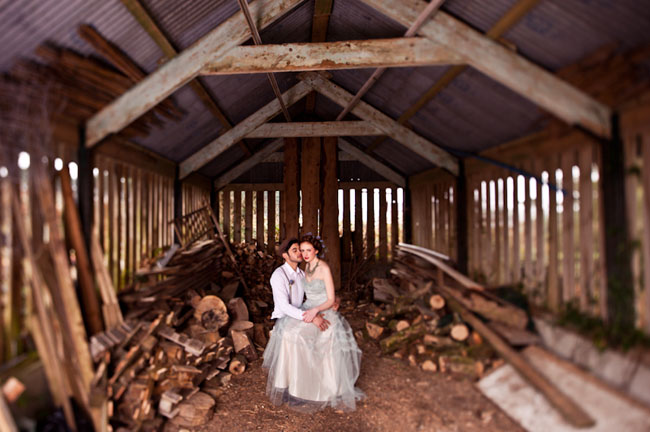 couple in a wood shed