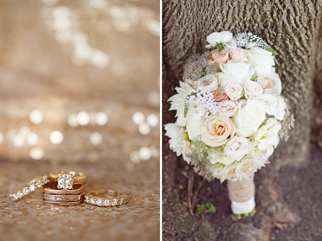soft pastel bridal bouquet lace wedding dress