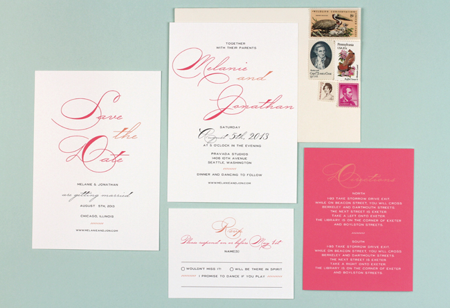 modern script wedding invitations
