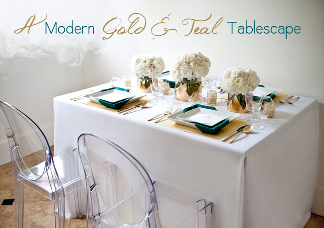 gold and teal tablescape Today 39s ultra modern tabletop is by Sweet Emilia 