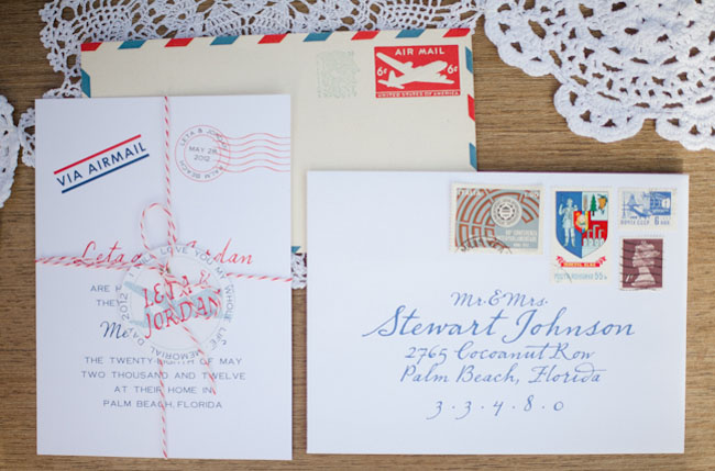 red white and blue wedding invitation