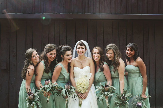 bridesmaids in mint dresses