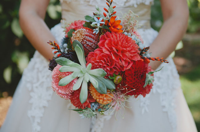 red and succulent bouquet