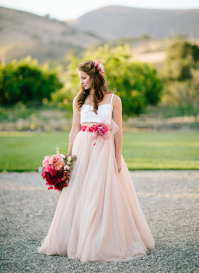 crop top and pink wedding skirt