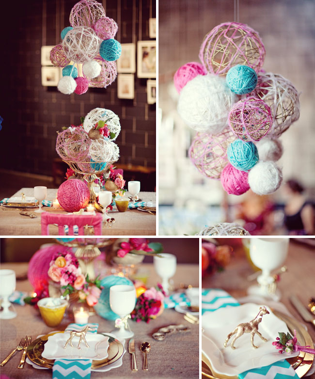 hanging yarn balls wedding decoration